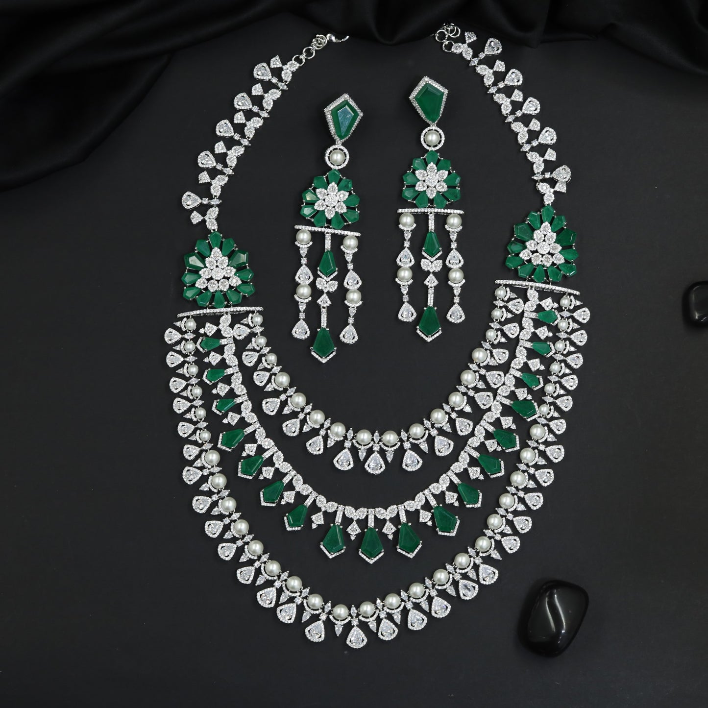 Trendy Waterfall Rhodium Long Haara with Ornate Drop Accents