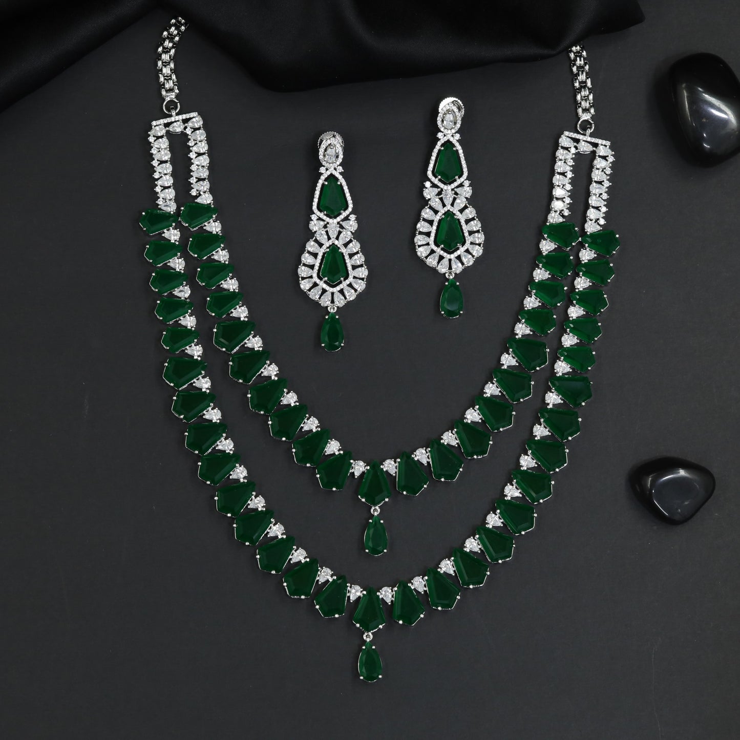 Luxury Twin Strand Necklace Set with Coordinated Drop Earrings