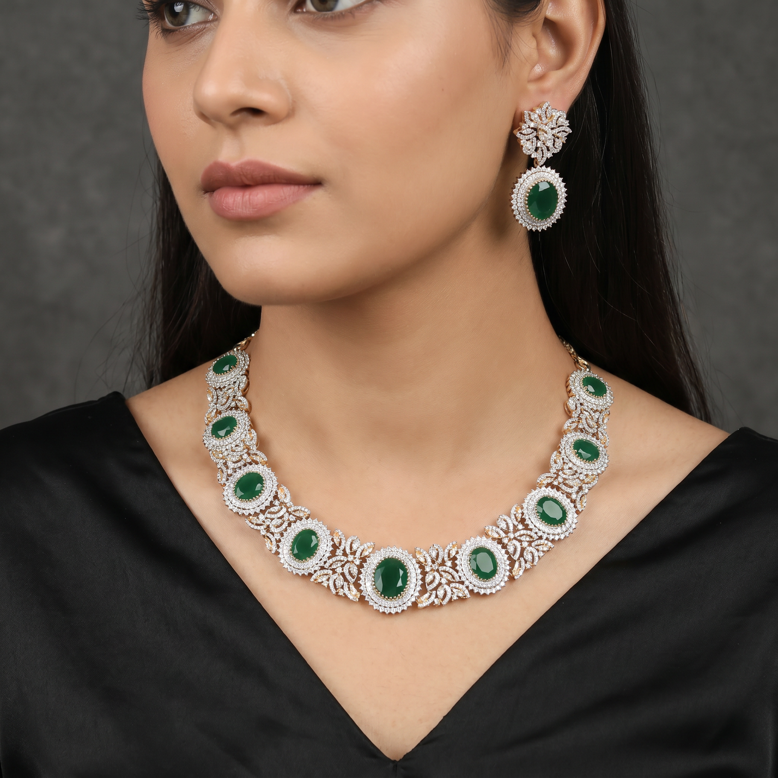 Sleek Gj necklace showcasing structured gemstone framework