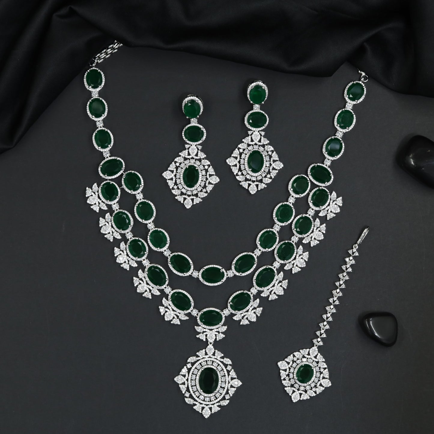 Bridal Rhodium Long Haara with Double Drape Silhouette and Medallions