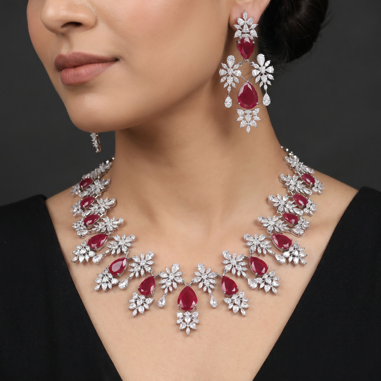 Decorative Bloom Necklace Set with Statement Floral Arrangement