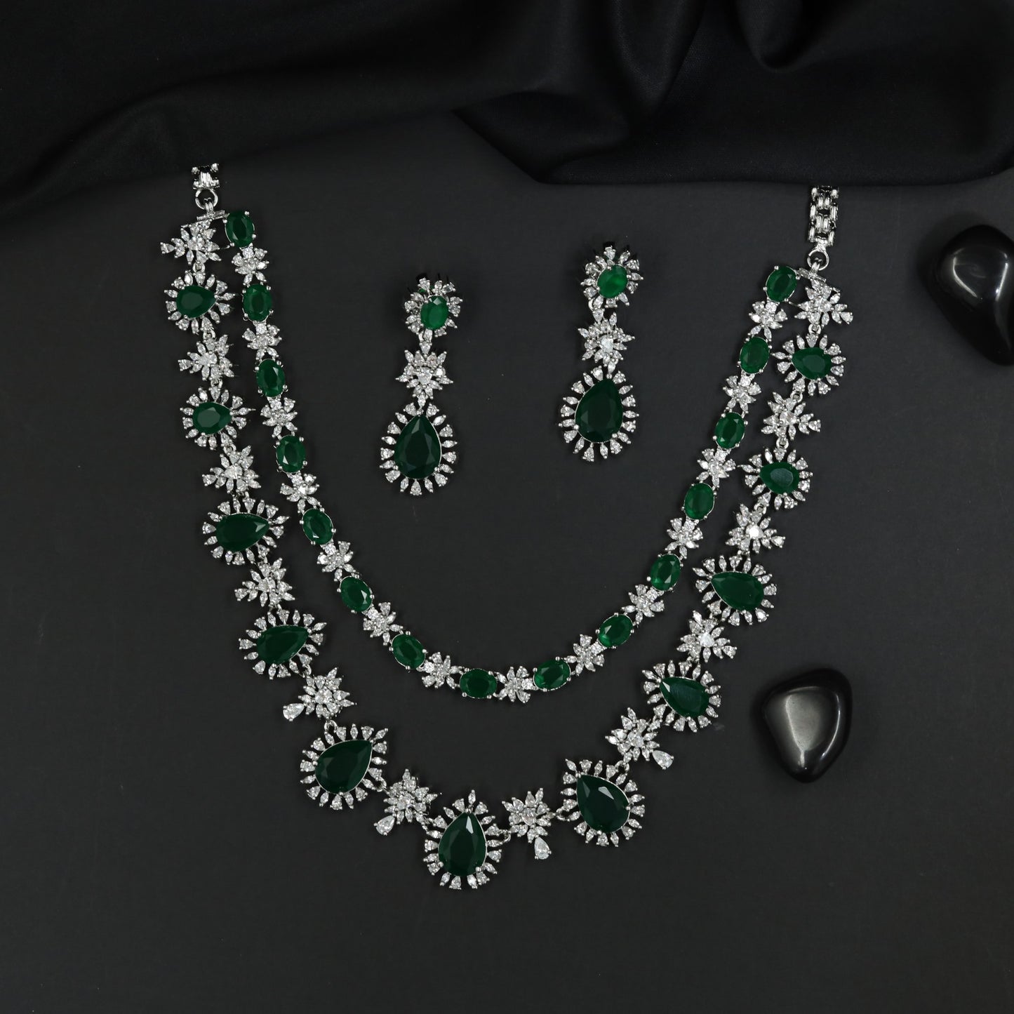 Double Strand Floral Necklace Set with Medallion Motifs