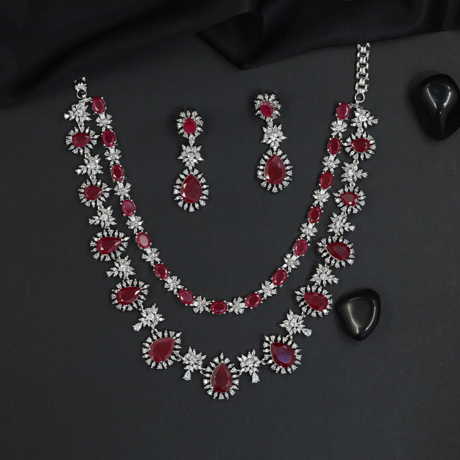 Double Strand Floral Necklace Set with Medallion Motifs