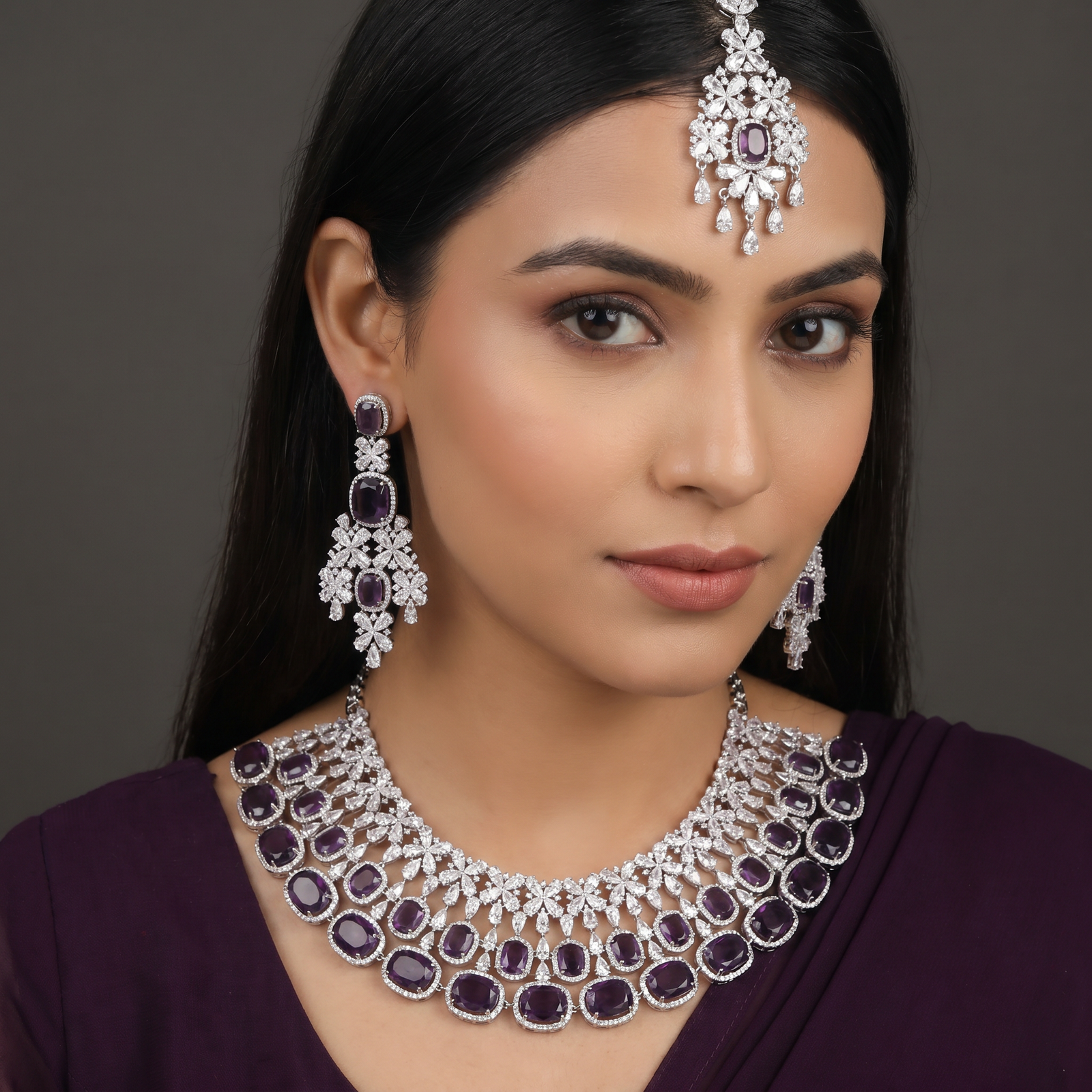 Open Circle Garland Rhodium Necklace Set with Matching Earrings