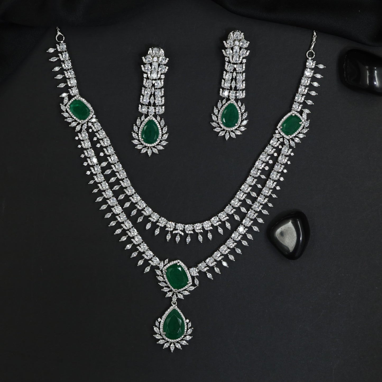 Double Strand Necklace Set with Ornamental Drop Centrepiece