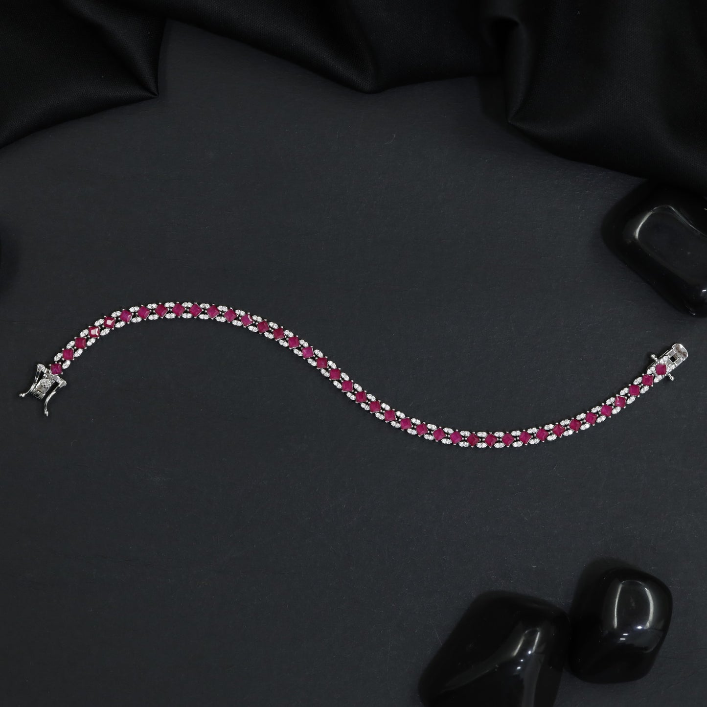 Rhodium Bracelet with Intricate Floral Clusters and Elegant Detailing