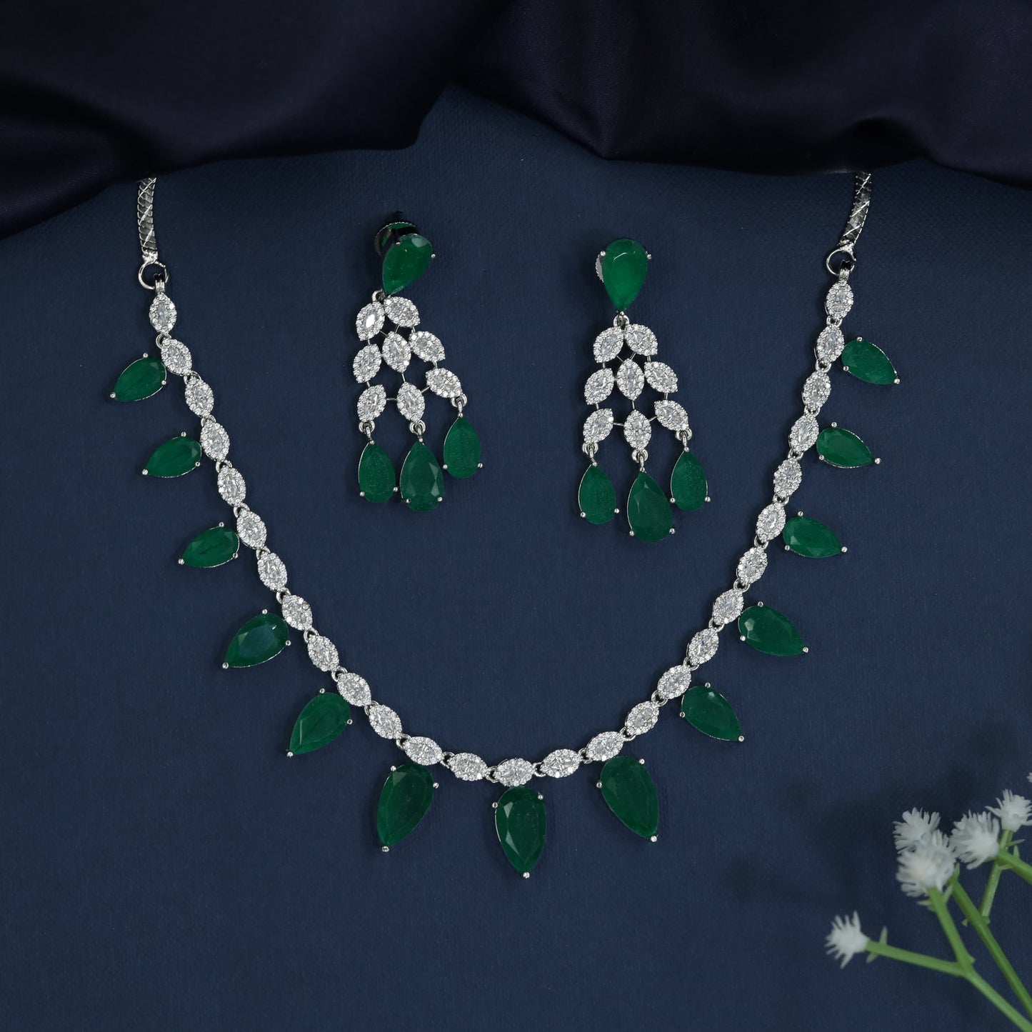 Botanical Fringe Rhodium Necklace with Sculpted Necklace Profile
