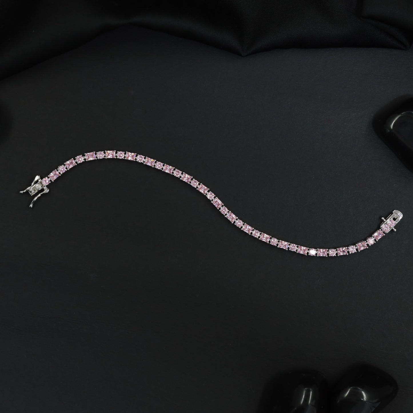 Rhodium Bracelet with Cushion Links in a Continuous Pattern