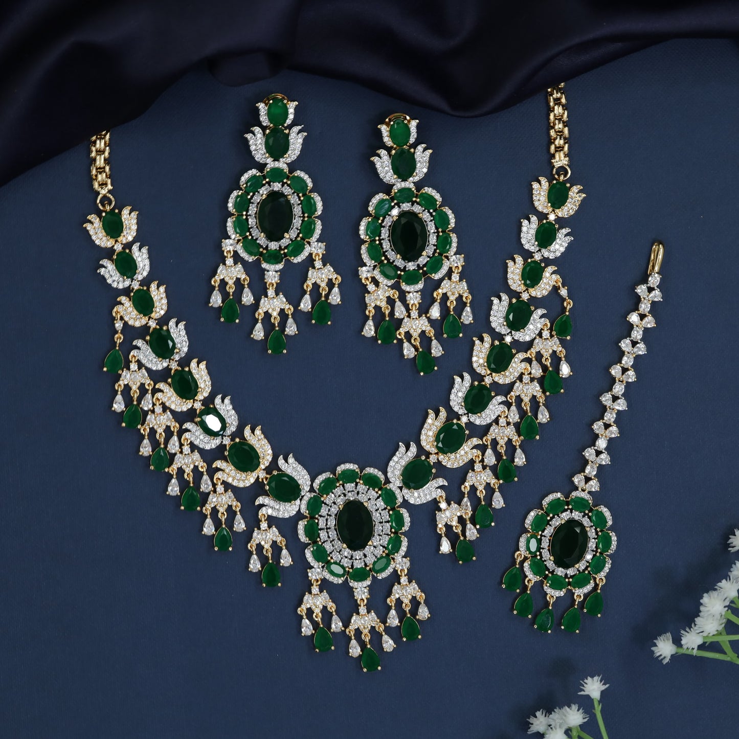 Designer Gj necklace with sculpted gemstone arrangement