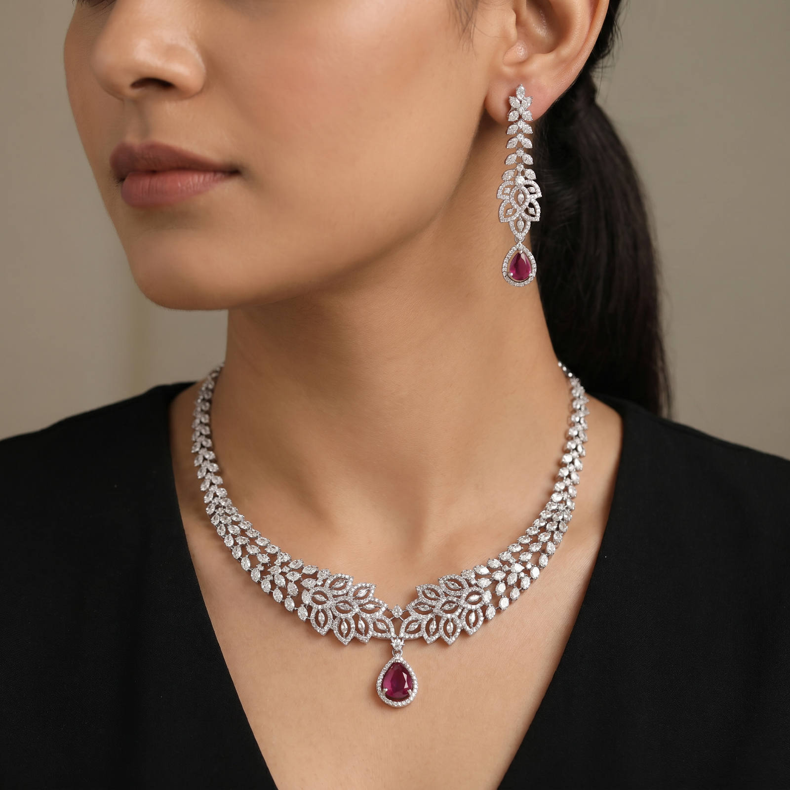 Heritage rhodium necklace showcasing couture gemstone artistry
