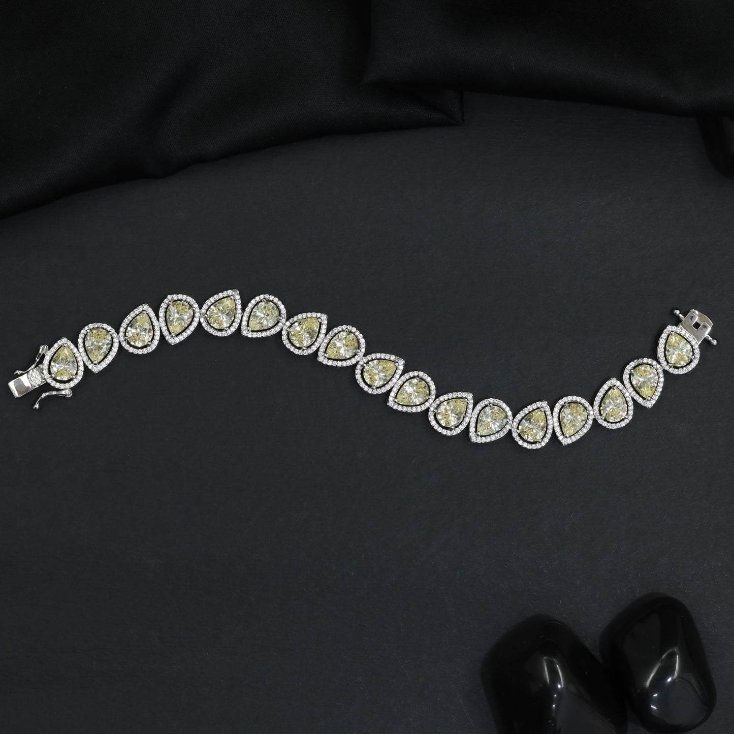 Leaf Link Rhodium Bracelet with Framed Border Detailing