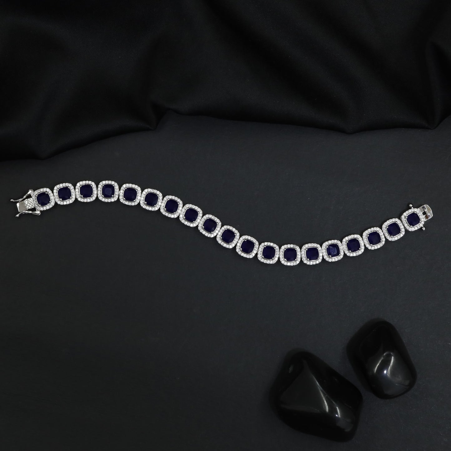 Contemporary Rhodium Bracelet with Rounded Square Link Design