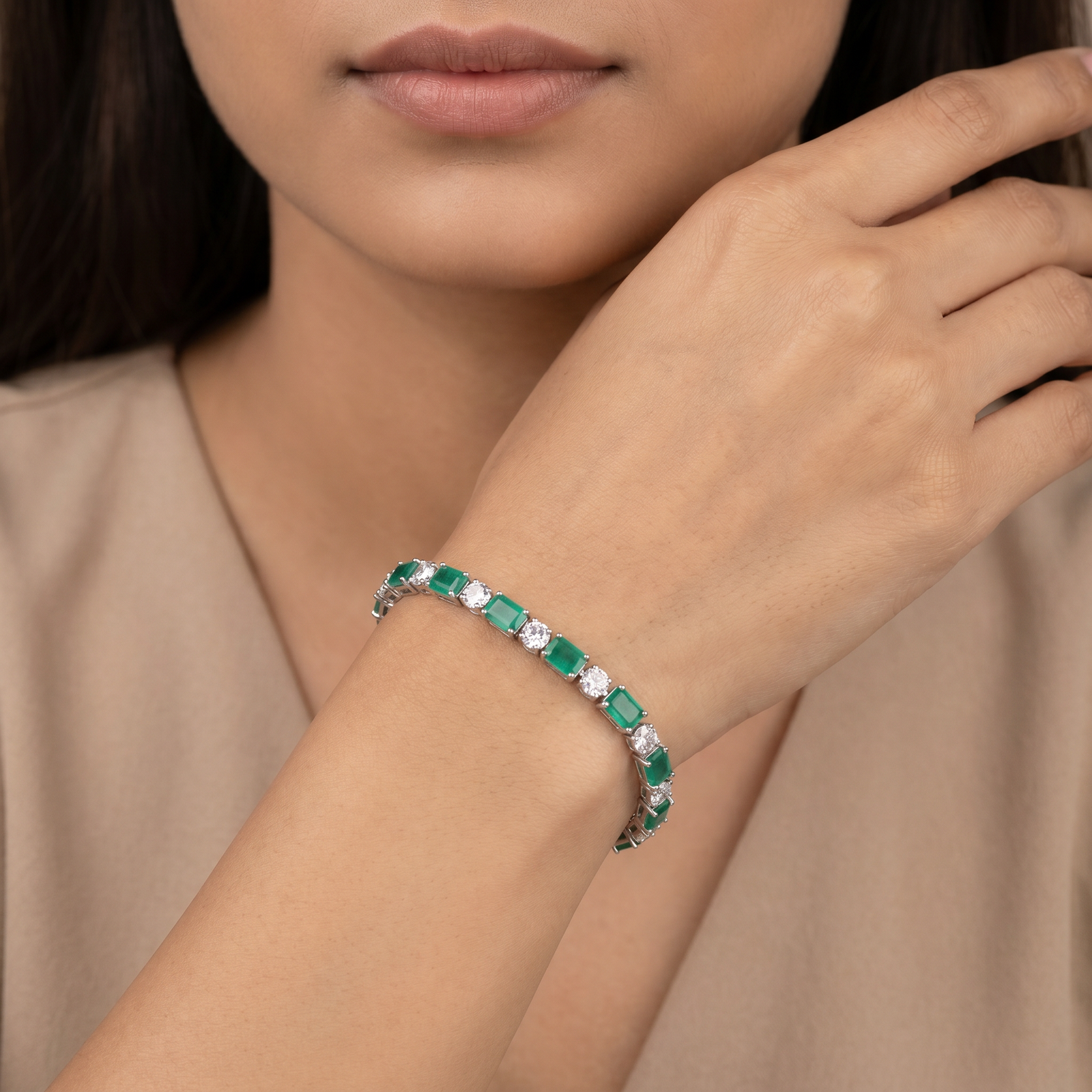 Rhodium Bracelet with Rectangular Elements and Round Connector Links