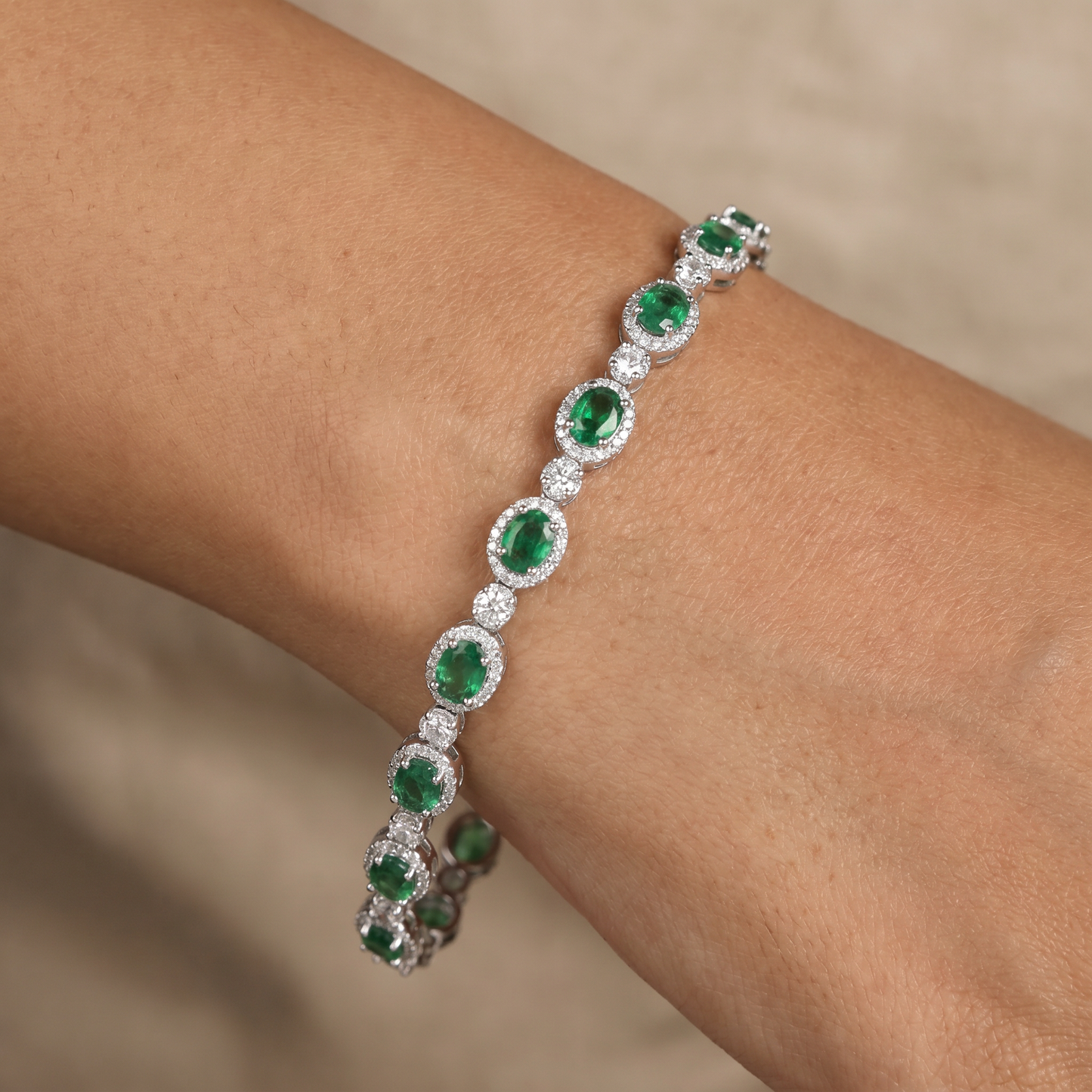 Rhodium Statement Bracelet Featuring Oval and Marquise Motifs
