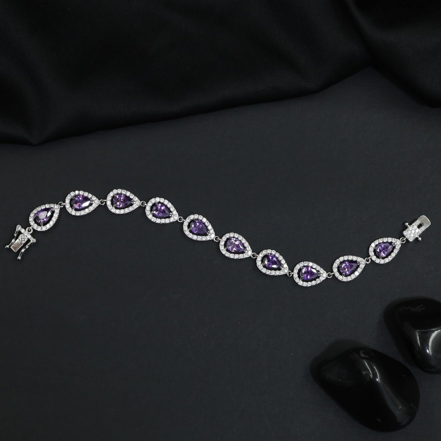 Rhodium Bracelet with Alternating Pear Crystal Arrangement