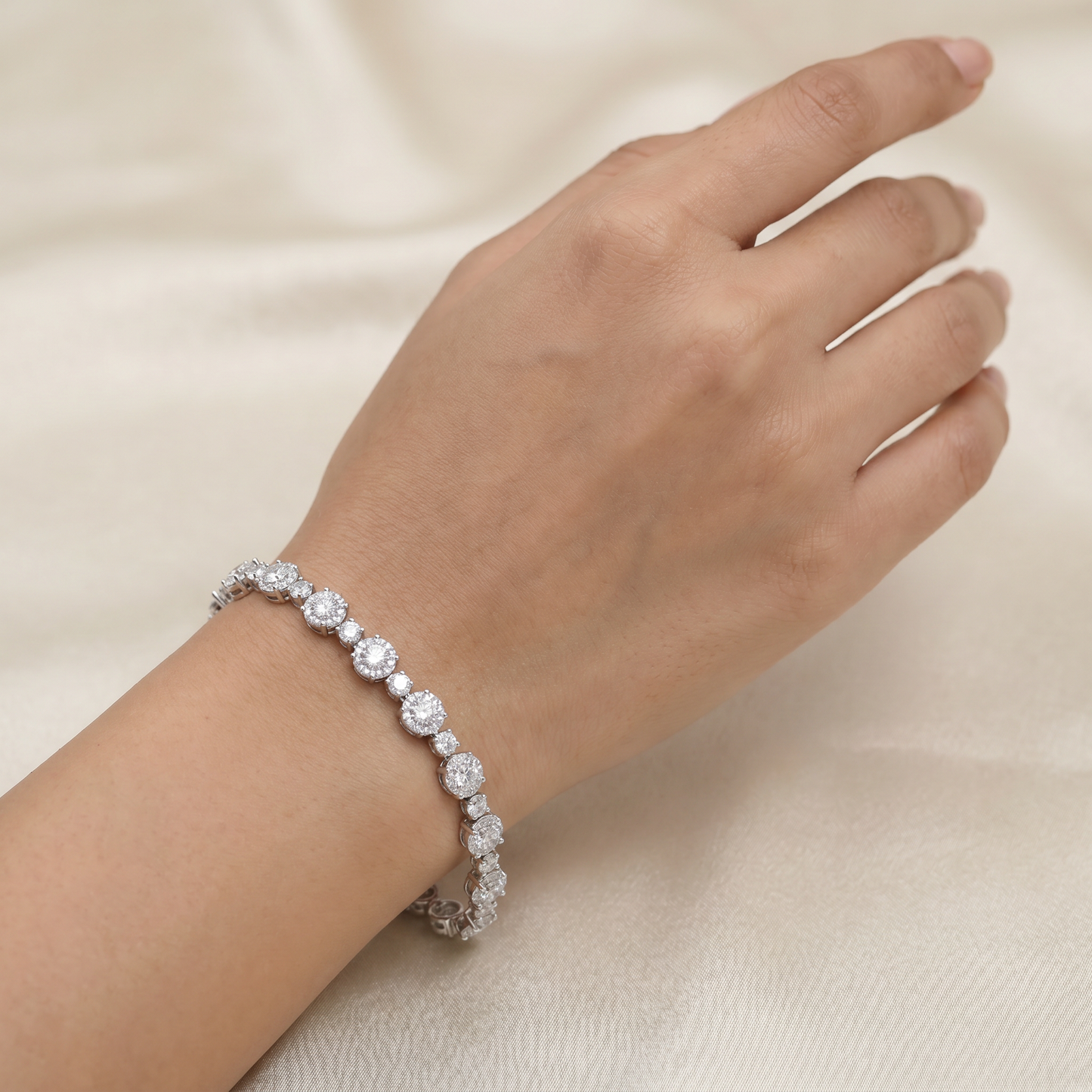 Elegant Crystal Rhodium Bracelet with Cluster Links
