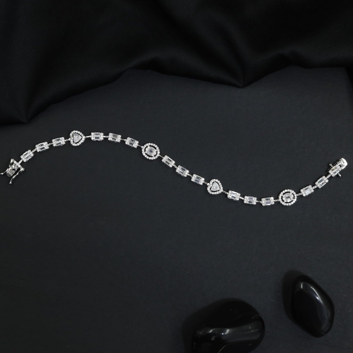 Rhodium Crystal Bracelet with Decorative Heart Elements