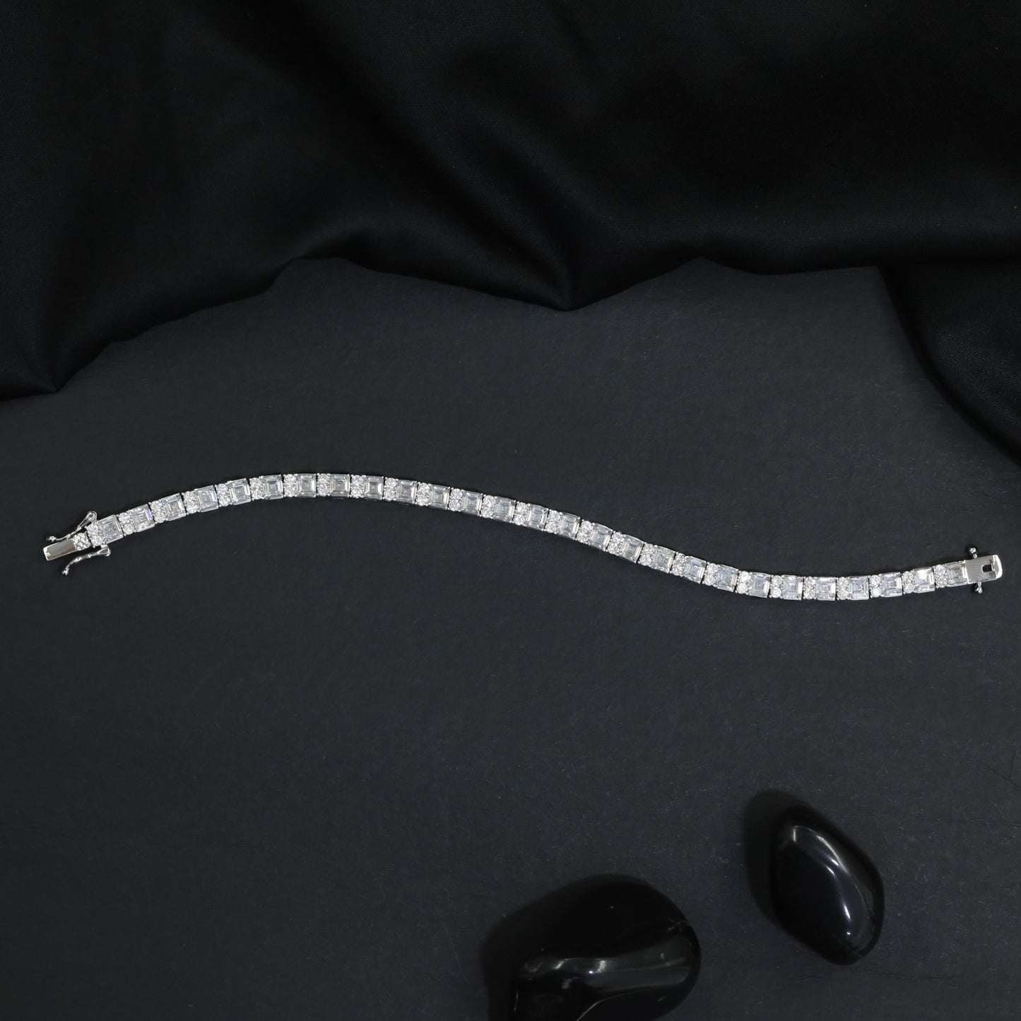 Rhodium Bracelet with Continuous Princess Cut Crystal Pattern