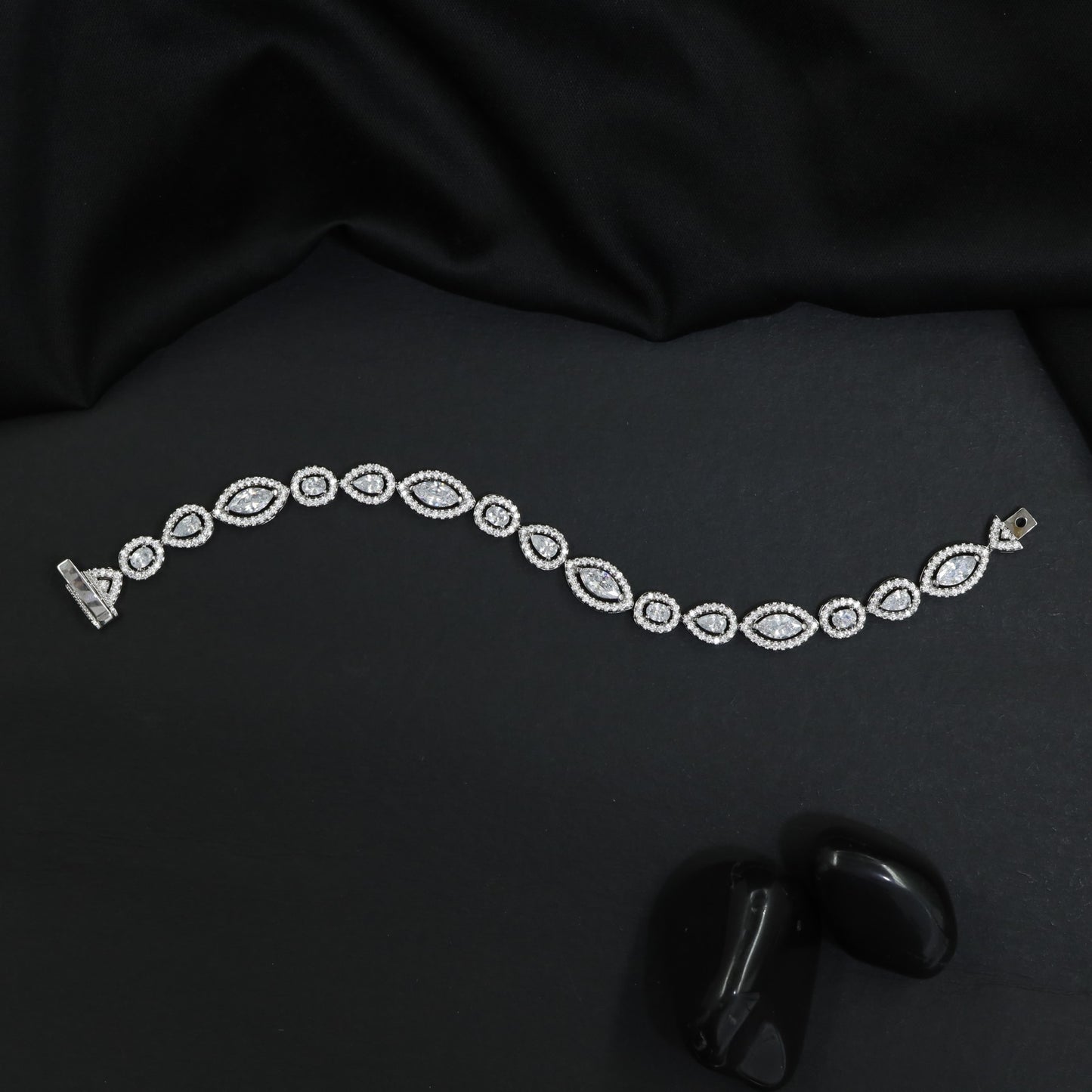 Rhodium Bracelet with Alternating Marquise and Oval Links