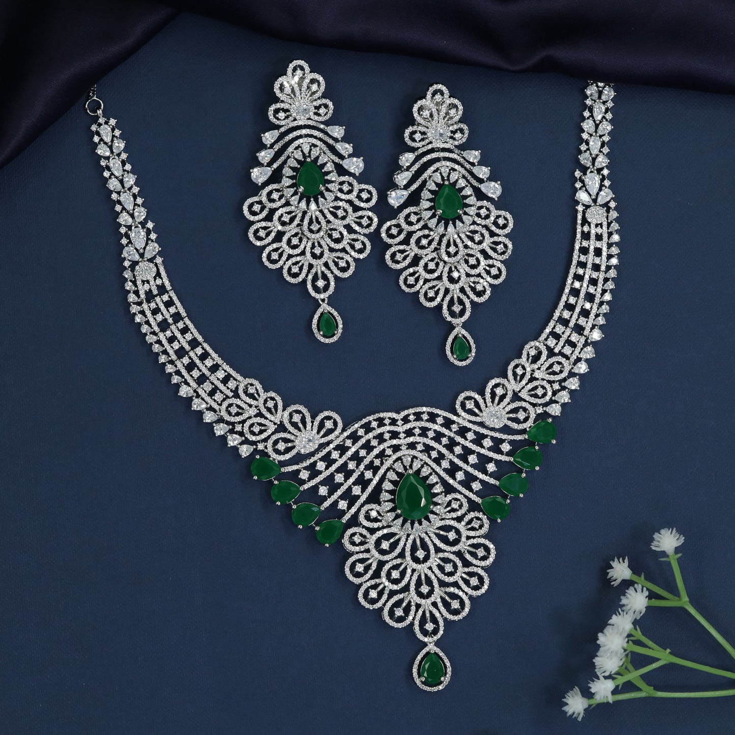 Royal Treasury Rhodium Necklace with Filigree Cascade Design