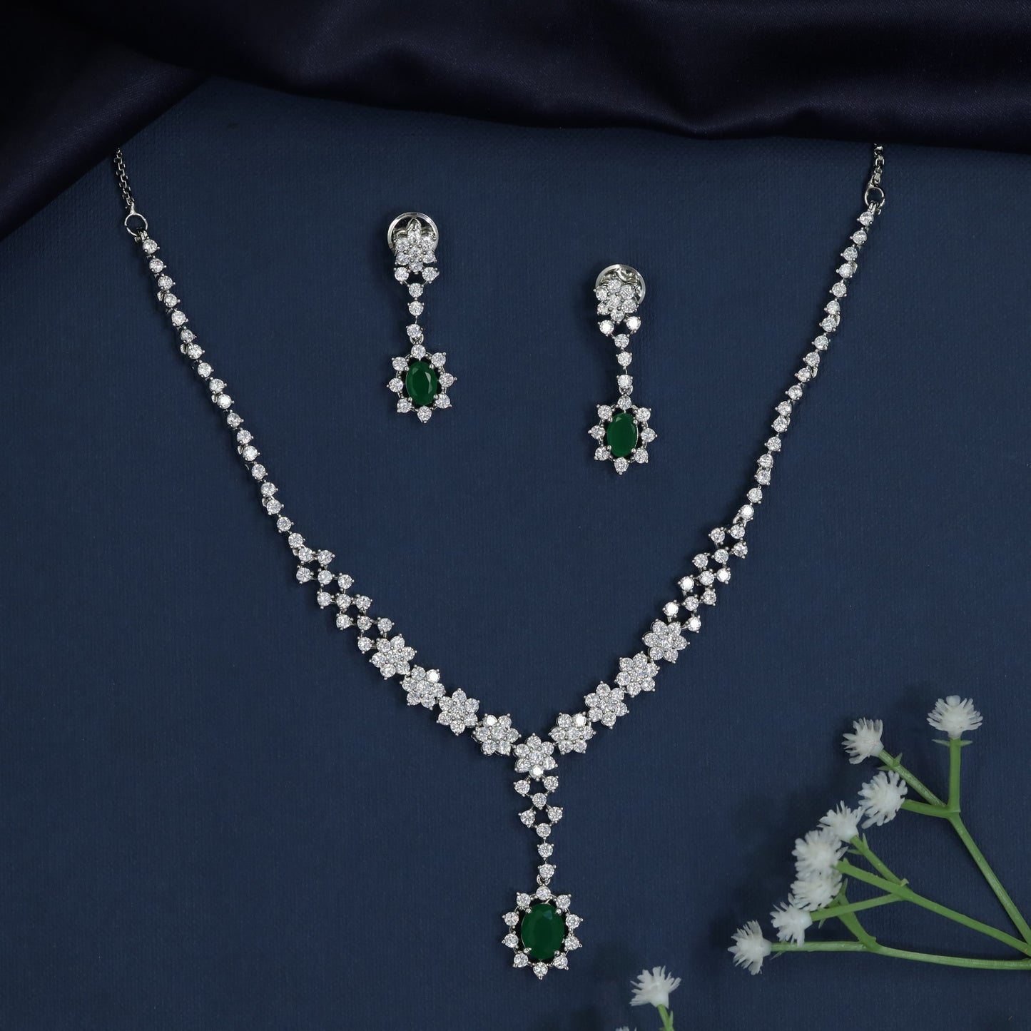 Crystal Pathway Necklace with Floral Cluster Pendant Design