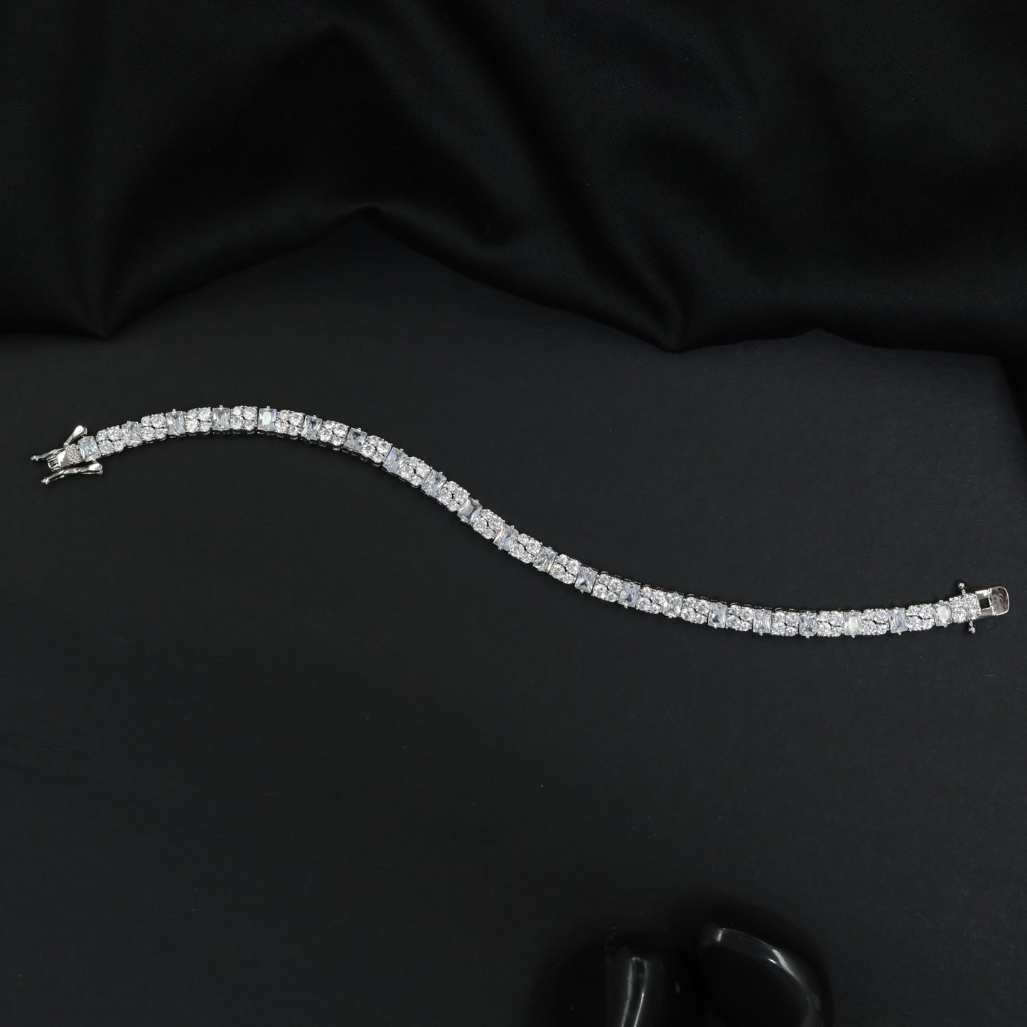 Rhodium Tennis Bracelet with Square Crystal Links