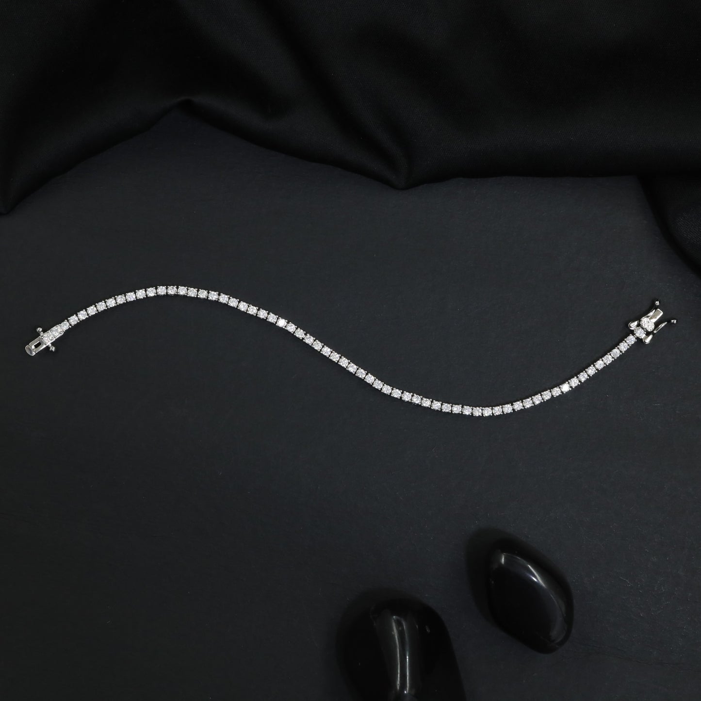 Elegant Rhodium Bracelet with Linear Crystal Design