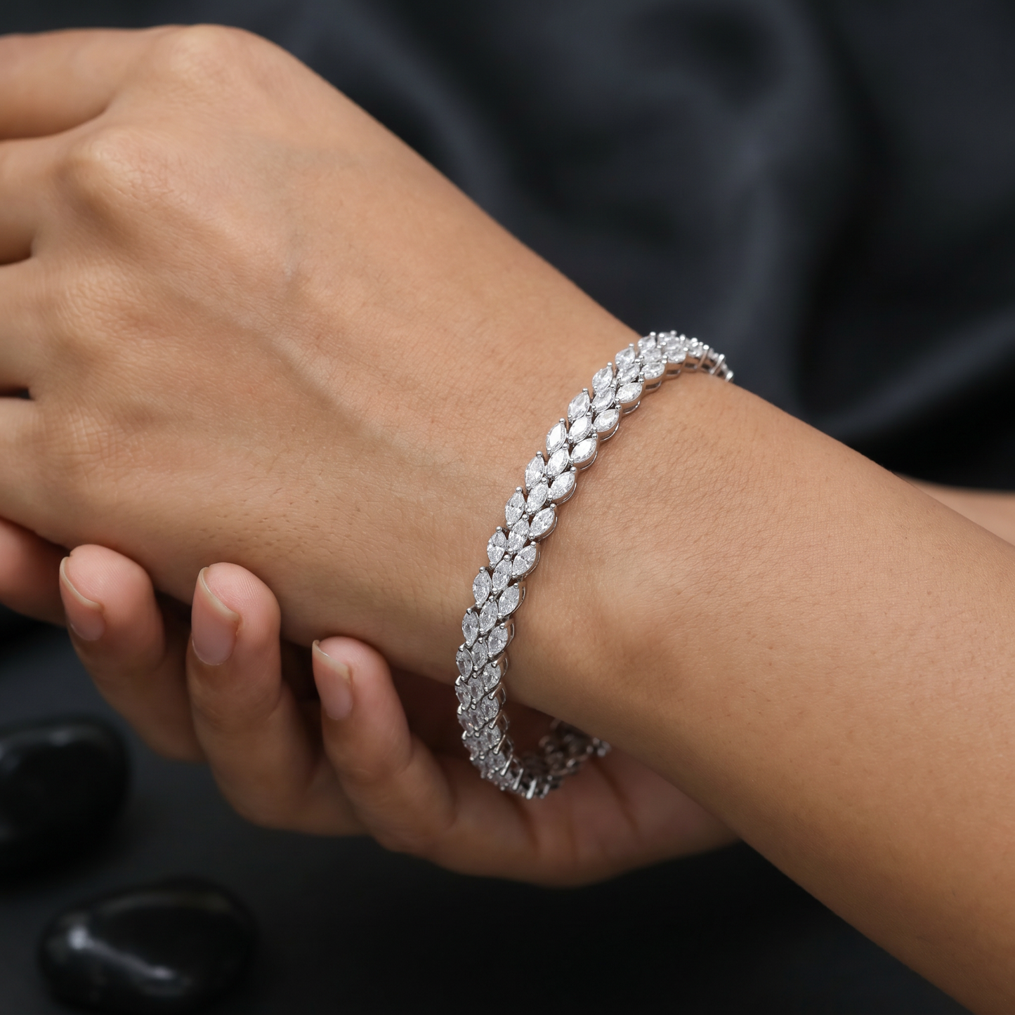 Marquise Weave Rhodium Bracelet