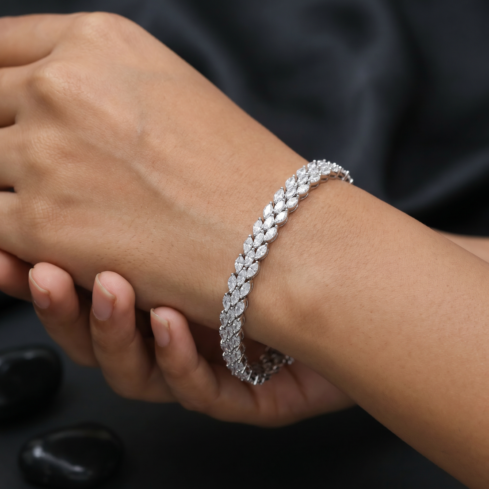 Marquise Weave Rhodium Bracelet
