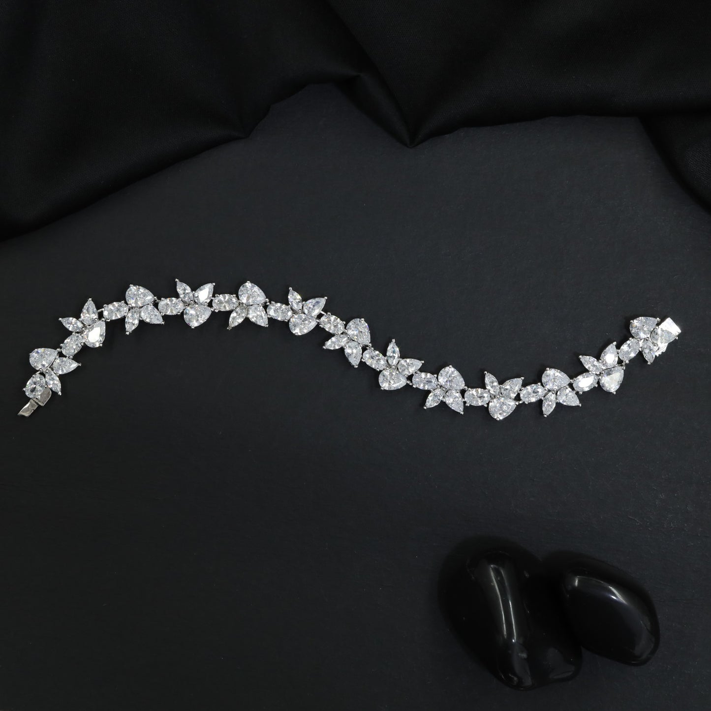 Floral Garland Rhodium Bracelet