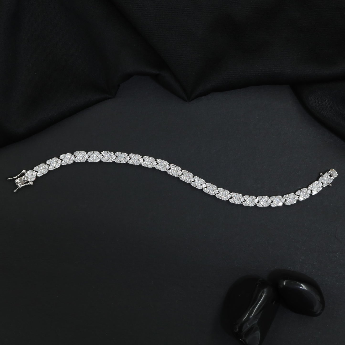 Rhodium Bracelet with Continuous Floral Marquise Arrangement