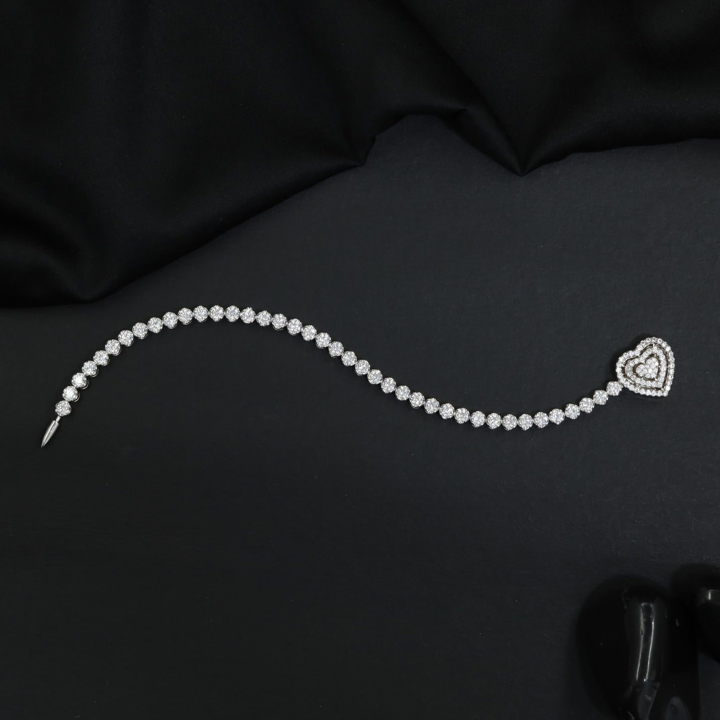 Rhodium Bracelet with Decorative Heart Drop Design