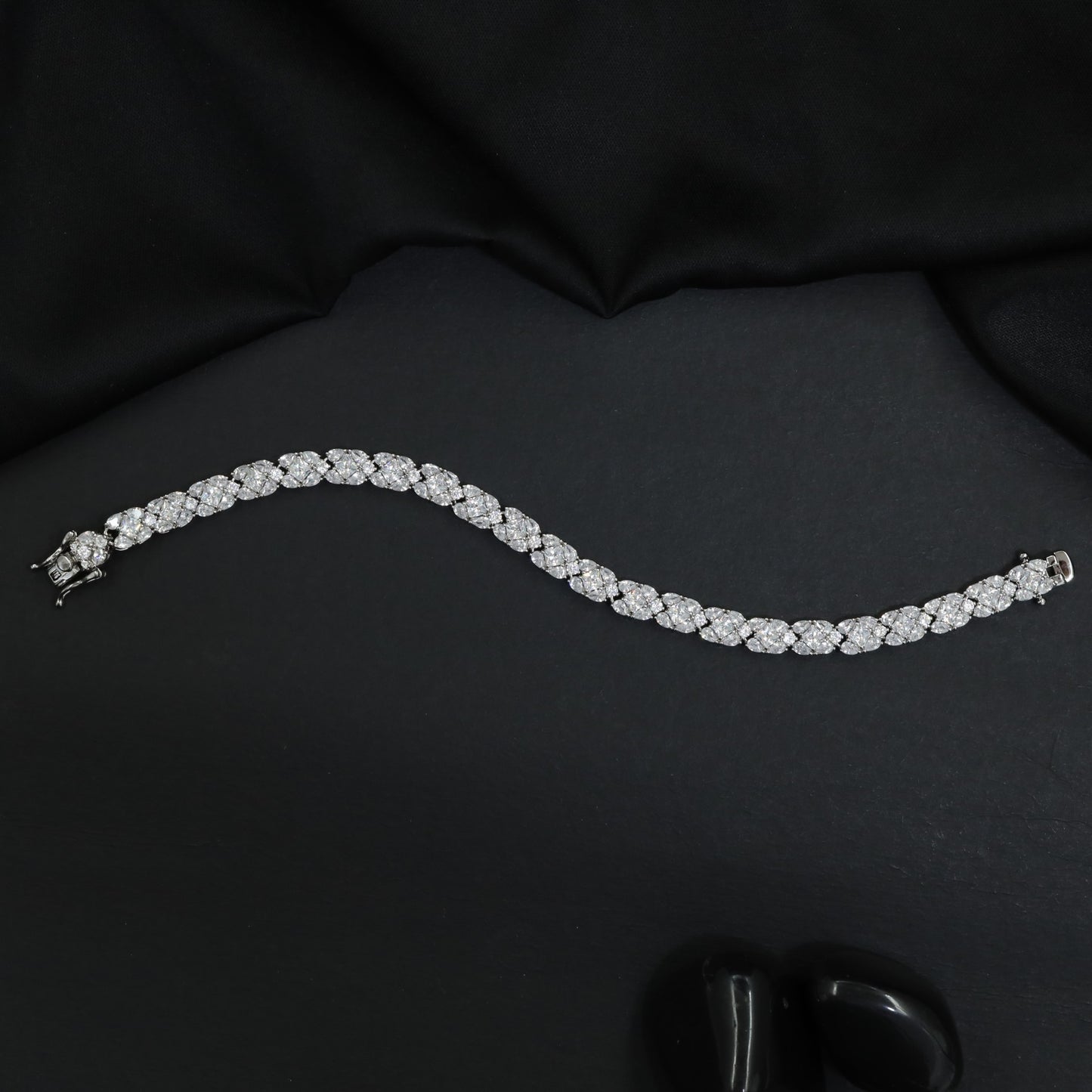 Rhodium Bracelet Featuring Continuous Marquise Cluster Design