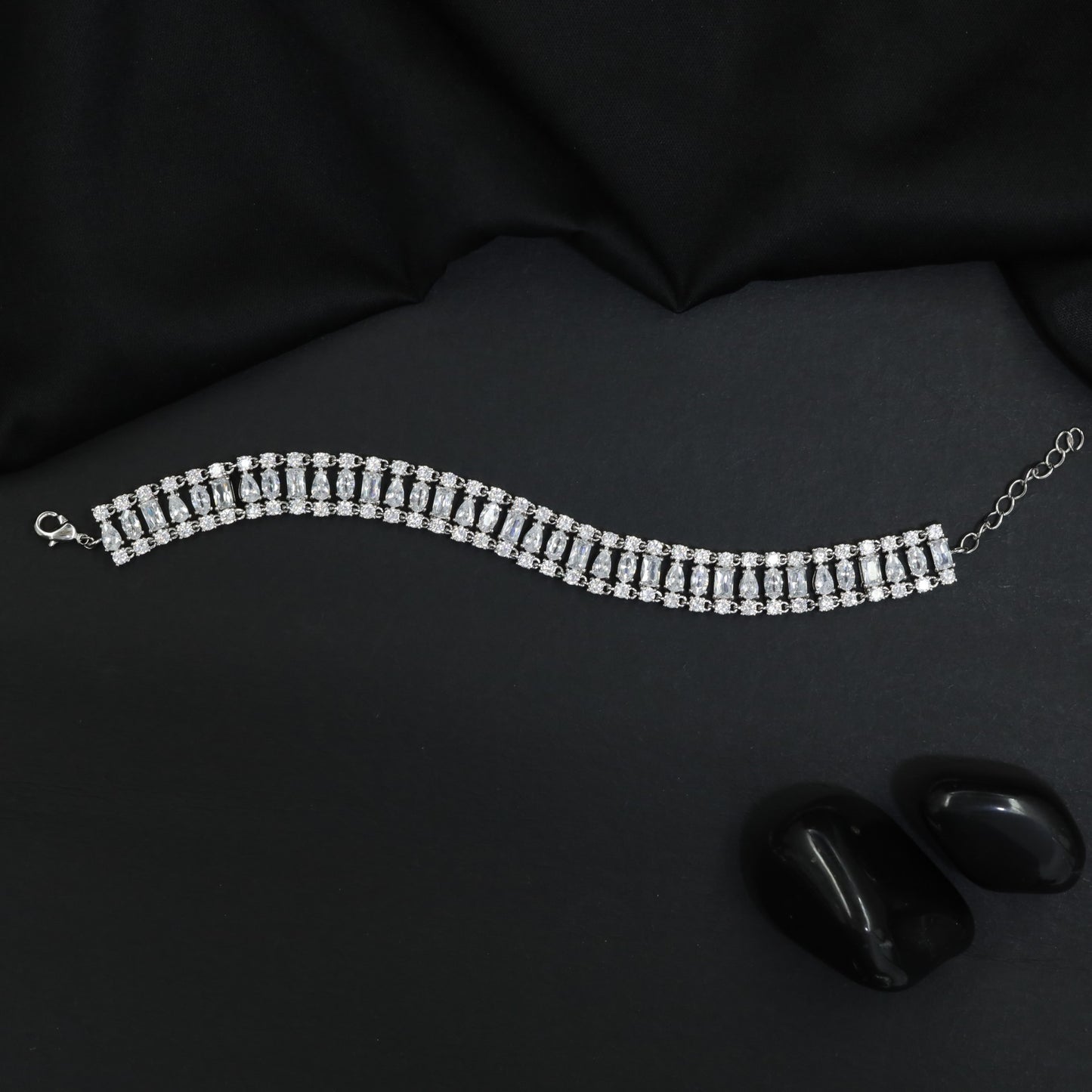 Rhodium Bracelet with Structured Baguette Arrangement