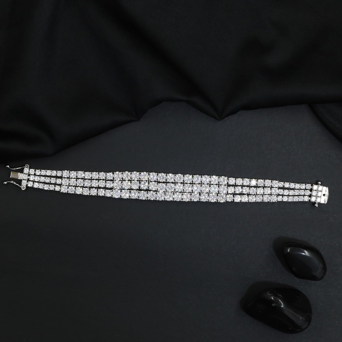 Rhodium Bracelet with Graduated Floral Cluster Layout