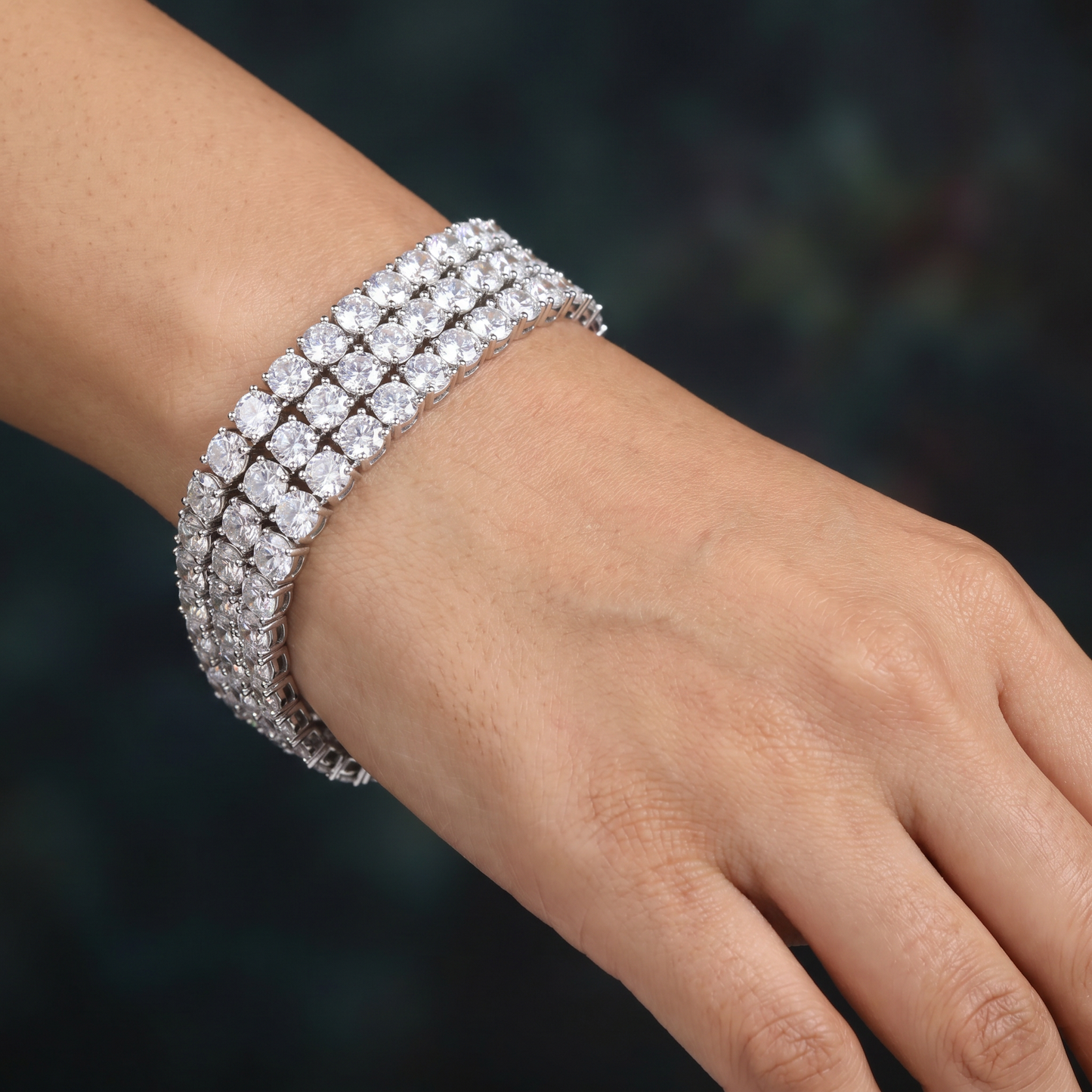 Rhodium Bracelet with Graduated Floral Cluster Layout