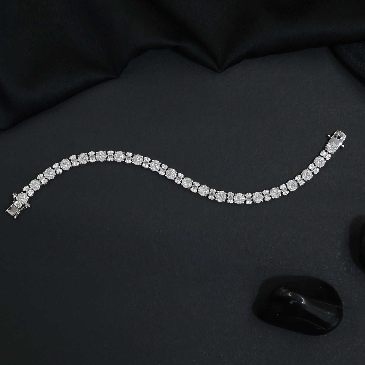 Rhodium Bracelet with Delicate Bloom Cluster Arrangement