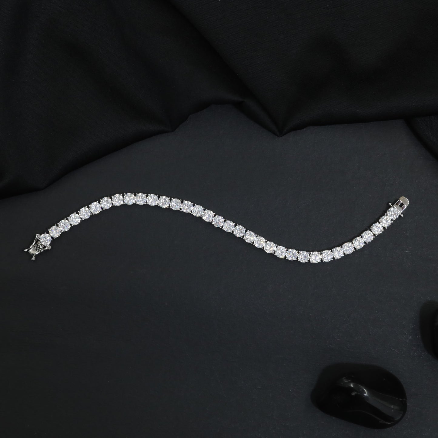 Rhodium Bracelet with Continuous Floral Cluster Links