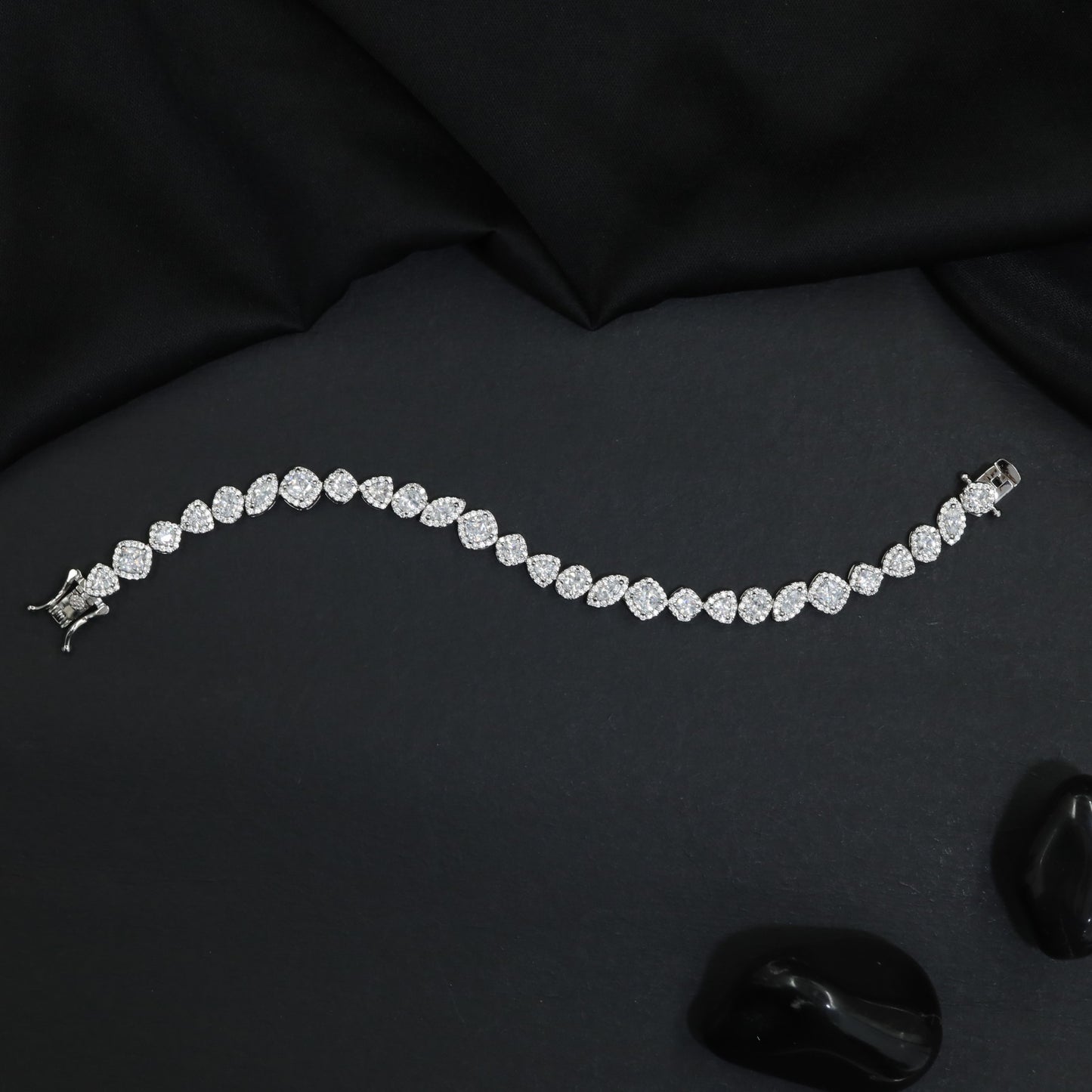 Rhodium Bracelet with Interconnected Pear and Marquise Elements