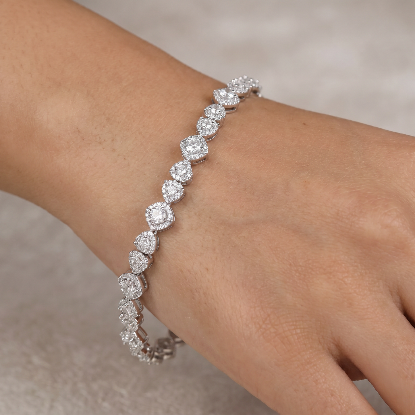 Rhodium Bracelet with Interconnected Pear and Marquise Elements