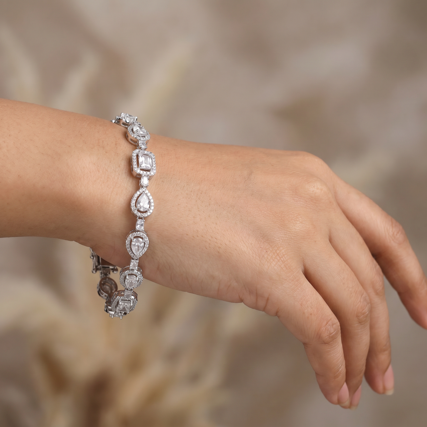 Rhodium Bracelet with Alternating Cushion Frame Links