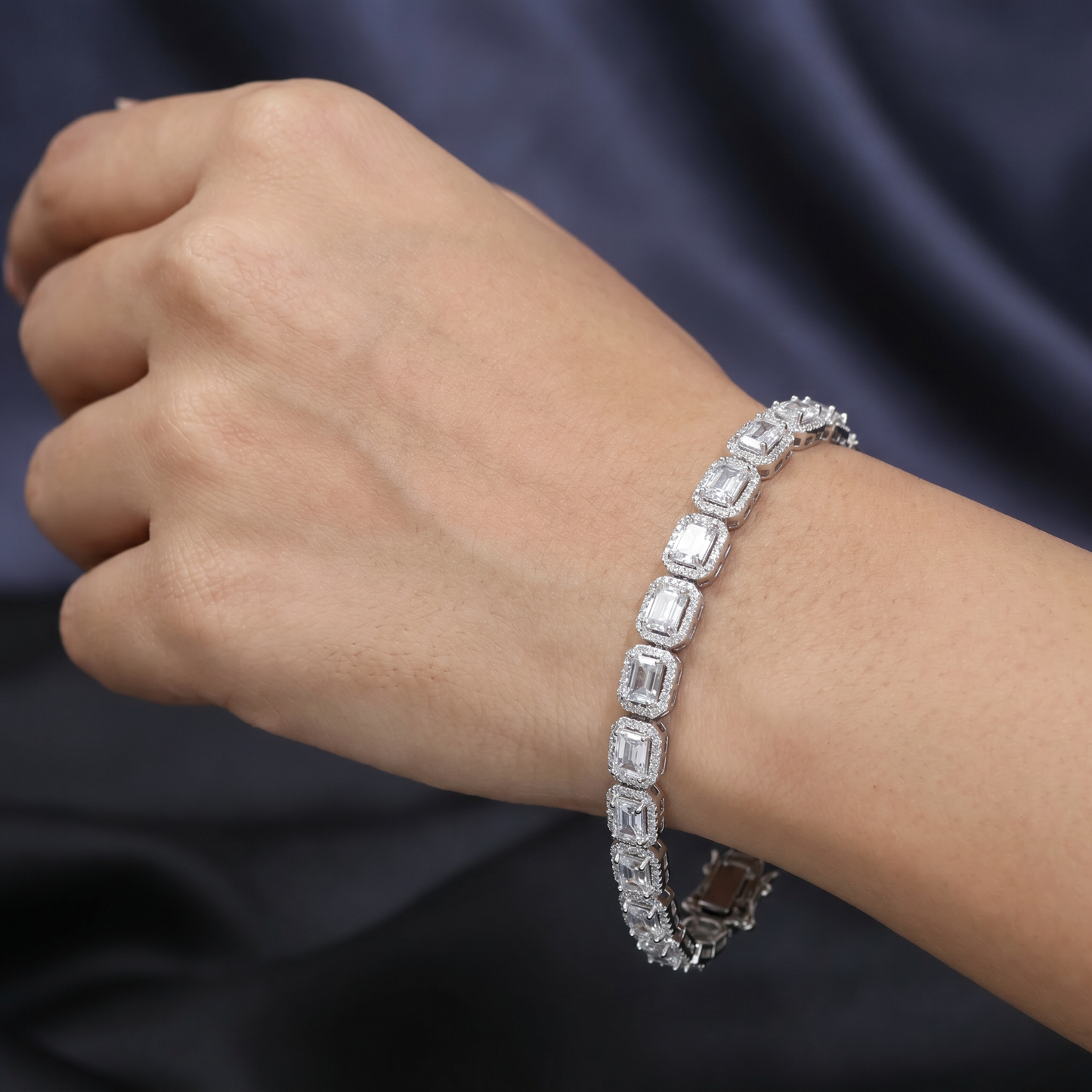 Contemporary Oval Link Rhodium Bracelet