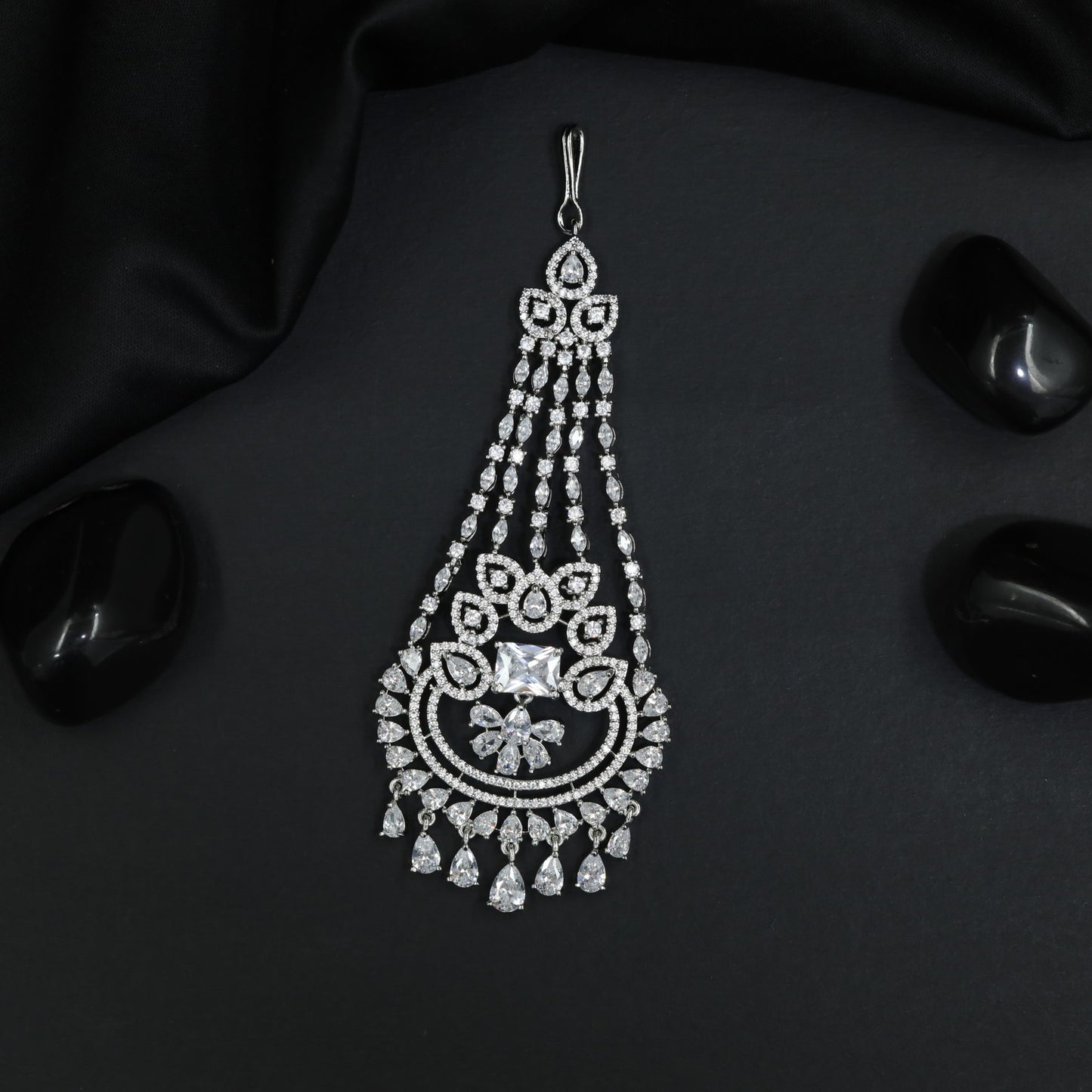 Grand Gold Polish Jhumar with Ornamental Floral Composition and Drops