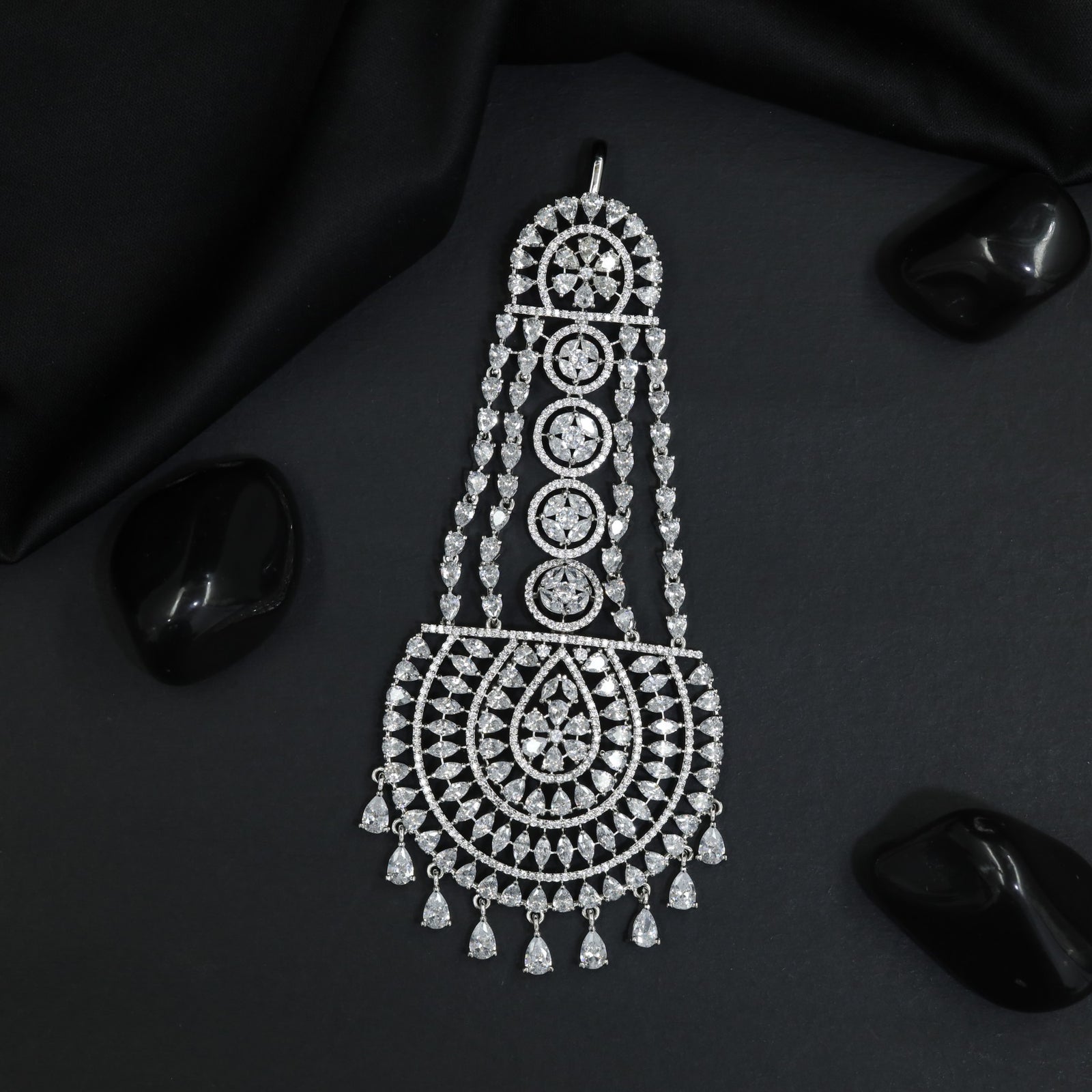 Jhumar with Concentric Halo Design and Decorative Drop Accents