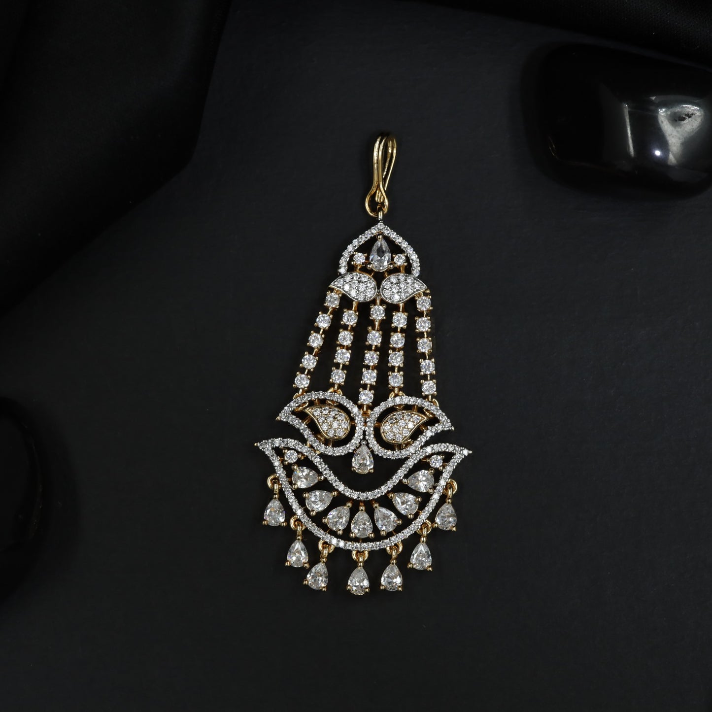 Regal Jhumar Featuring Layered Crescent Arrangement and Fringe Drops