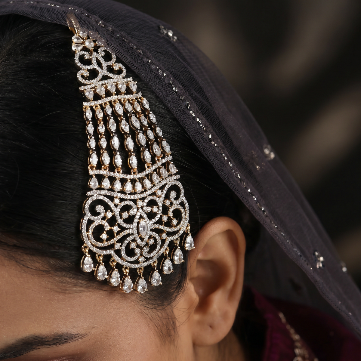 Jhumar with Filigree Scroll Panels and Tassels