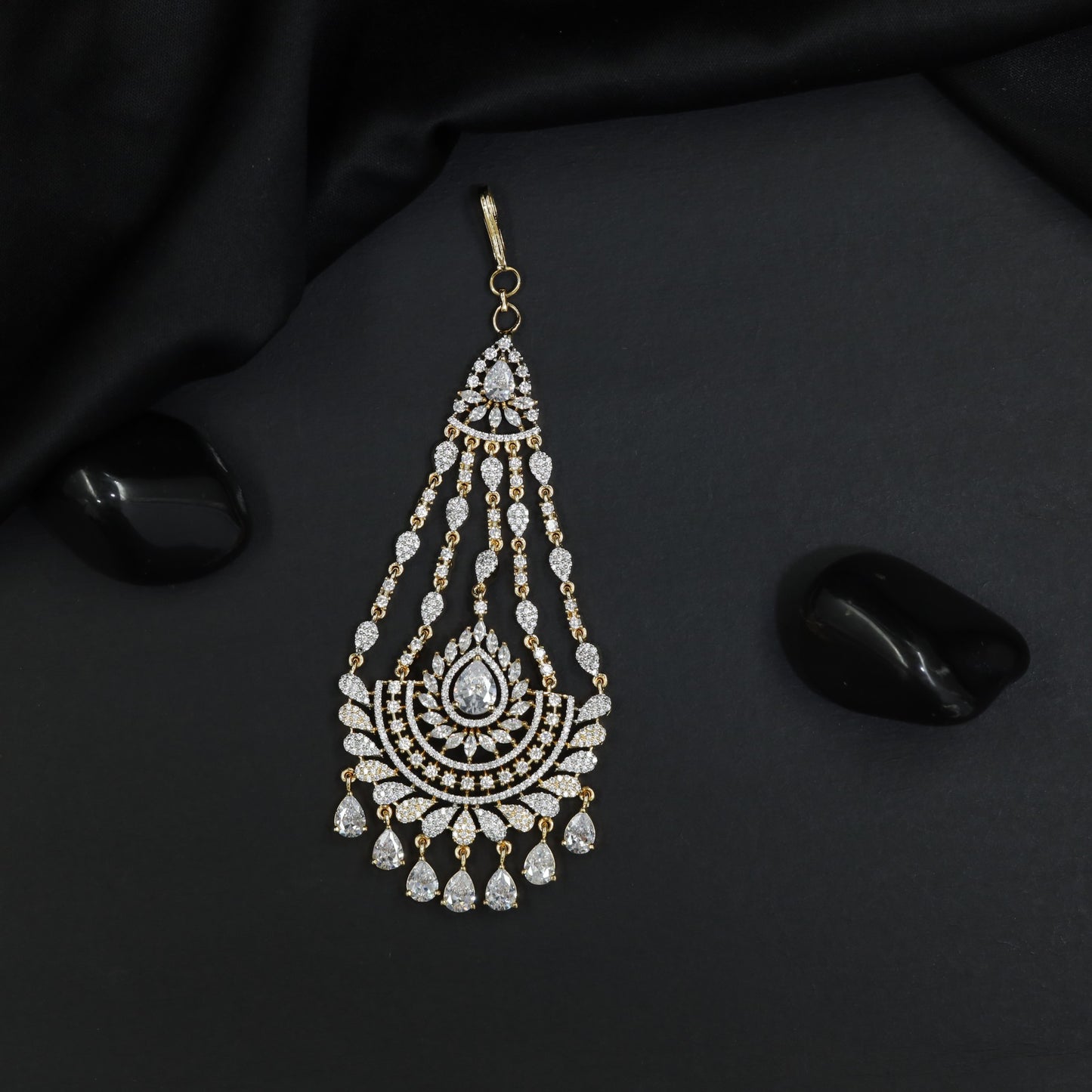 Statement Gold Polish Jhumar with Hanging Chain Tassels