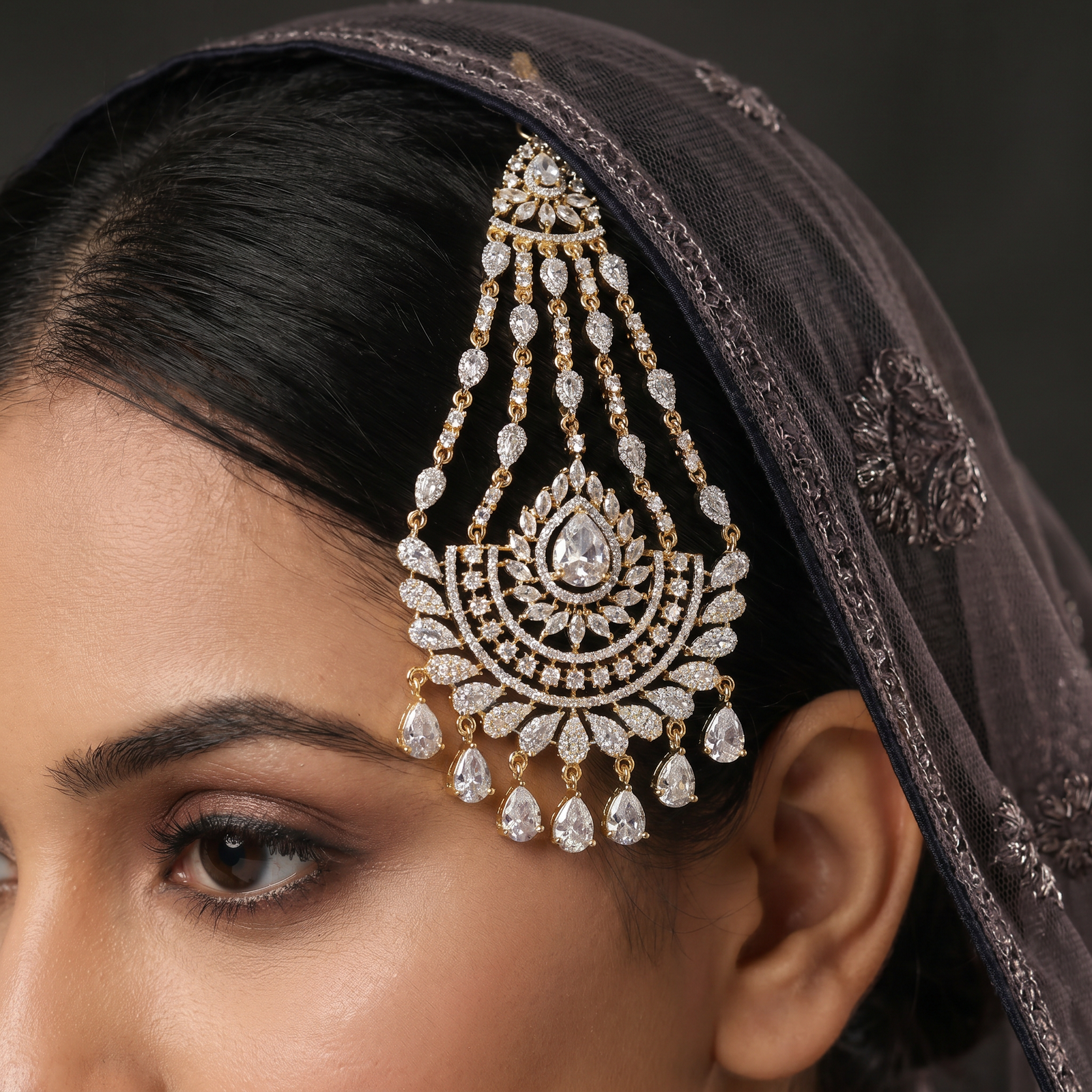 Statement Gold Polish Jhumar with Hanging Chain Tassels