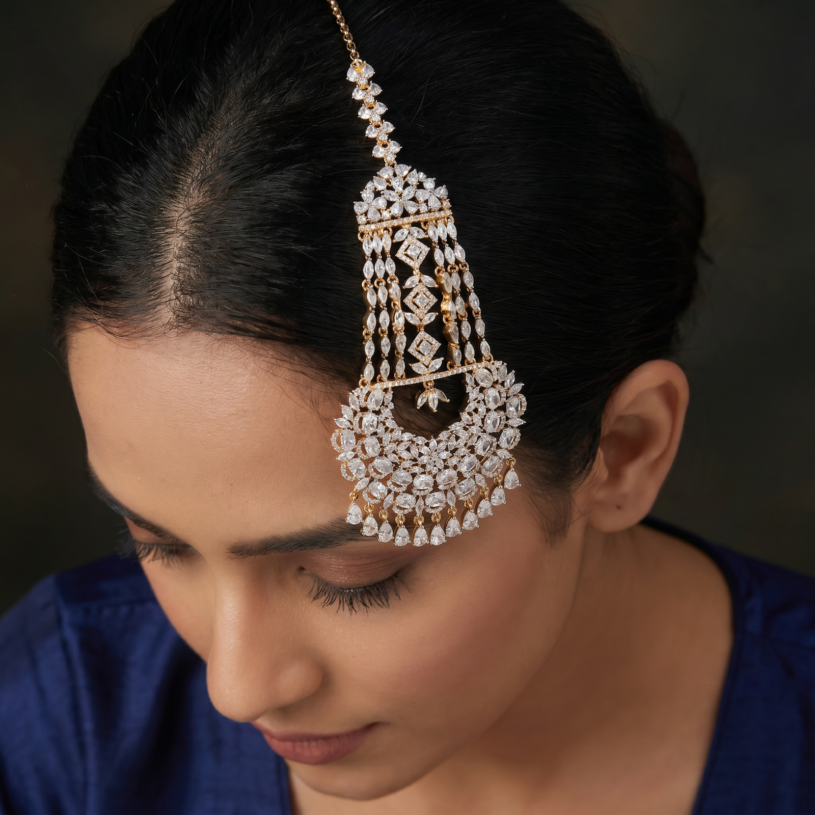 Gj Jhumar with Floral Arch and Cascading Chains