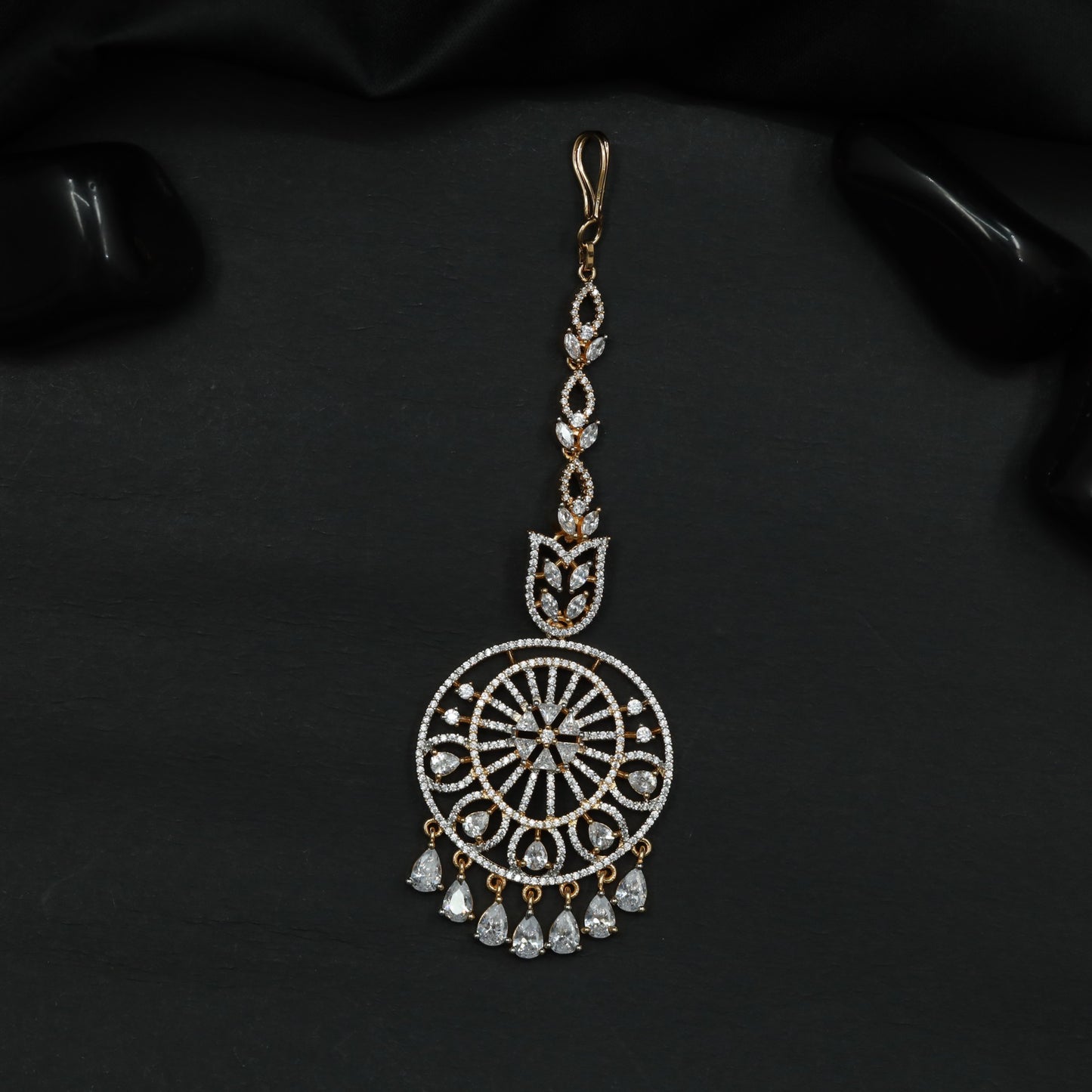 Openwork Tikka Featuring Circular Pendant and Fringe Detail